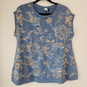 Anthropologie Akemi & Kin Floral Embroidered Blue Blouse Top Shirt Women's S